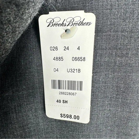 NWT Brooks Brothers Mens Suit Jacket Blazer Charcoal Gray Wool 3-Button 40S $598 - Picture 5 of 8